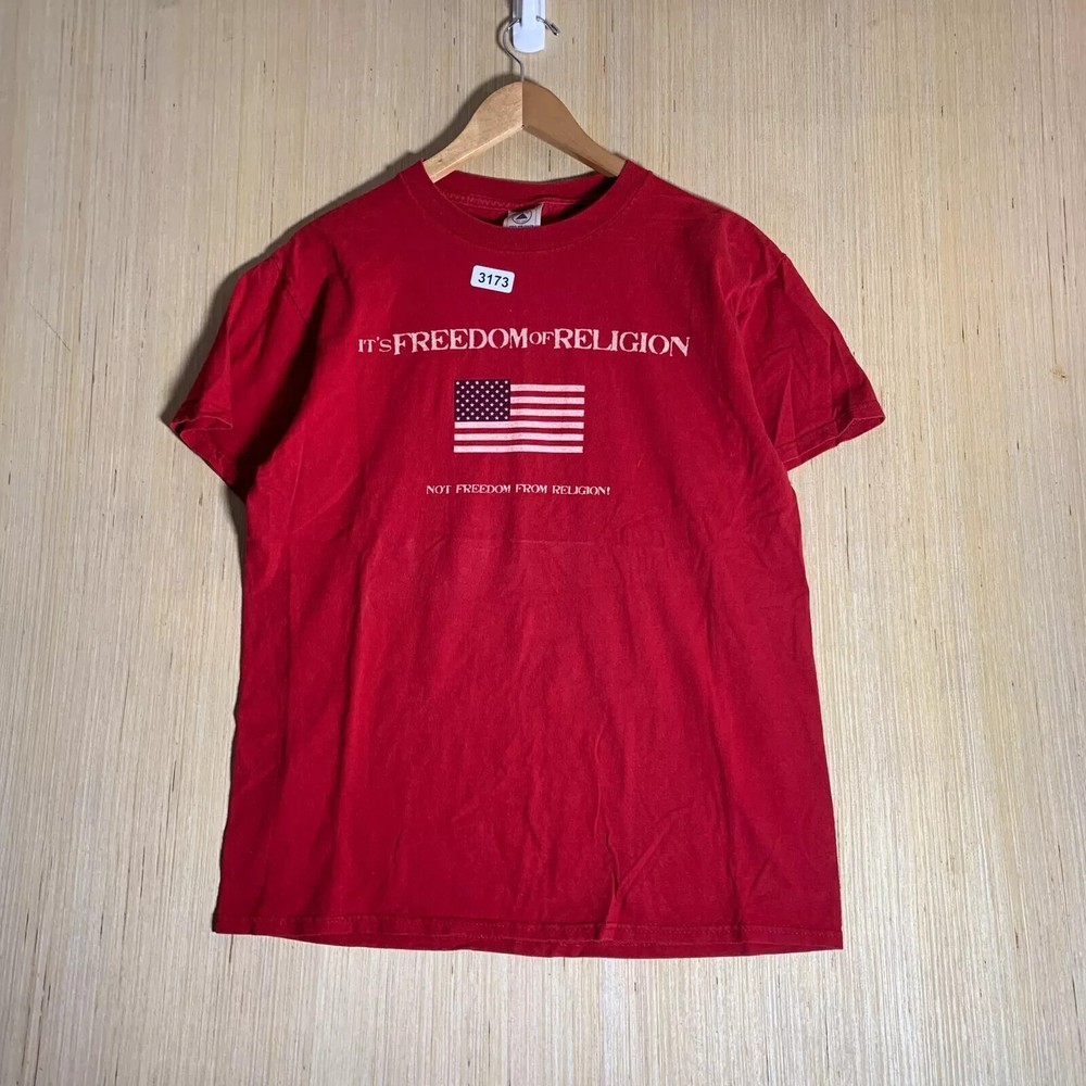 Vintage Freedom Of Religion Shirt Adult Medium Red Short Sleeve Men's Pullover