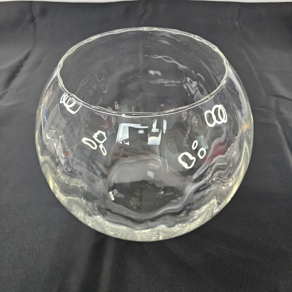 Vintage Hand-Blown Swirling Wavy Glass Fish Bowl 10x9x6.5 Inch with Wide Opening