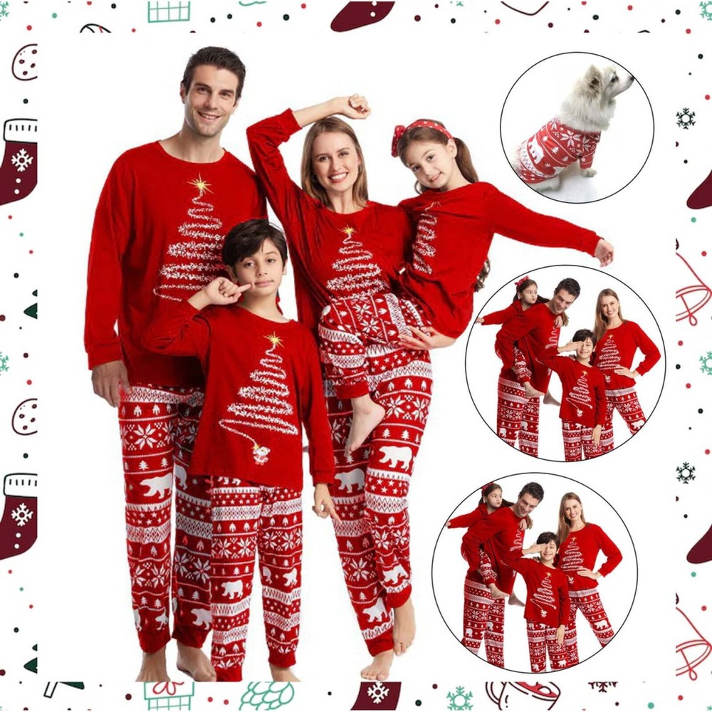 USA Sale Christmas Red Pyjamas Women Men Kids Family Nightwear Sleepwear Pjs Set-image