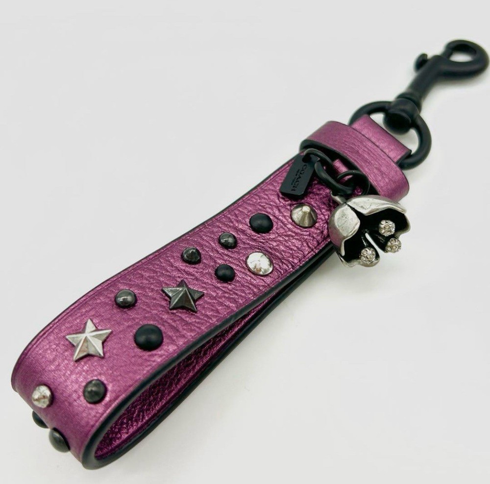 Vintage Coach Pink Tea Rose Star Studded Keychain Charm - Excellent Condition  