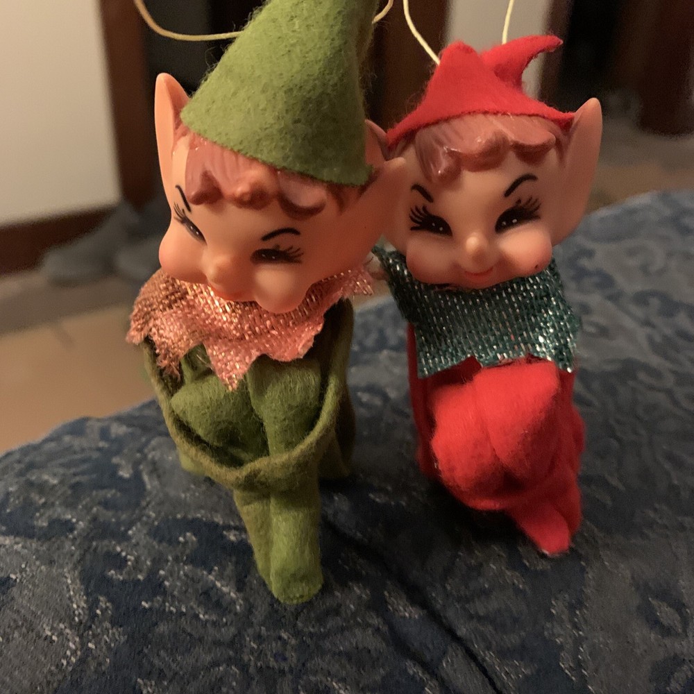 Knee Huggers Christmas Elf Pixie VTG MCM Felt Rubber Face Decor