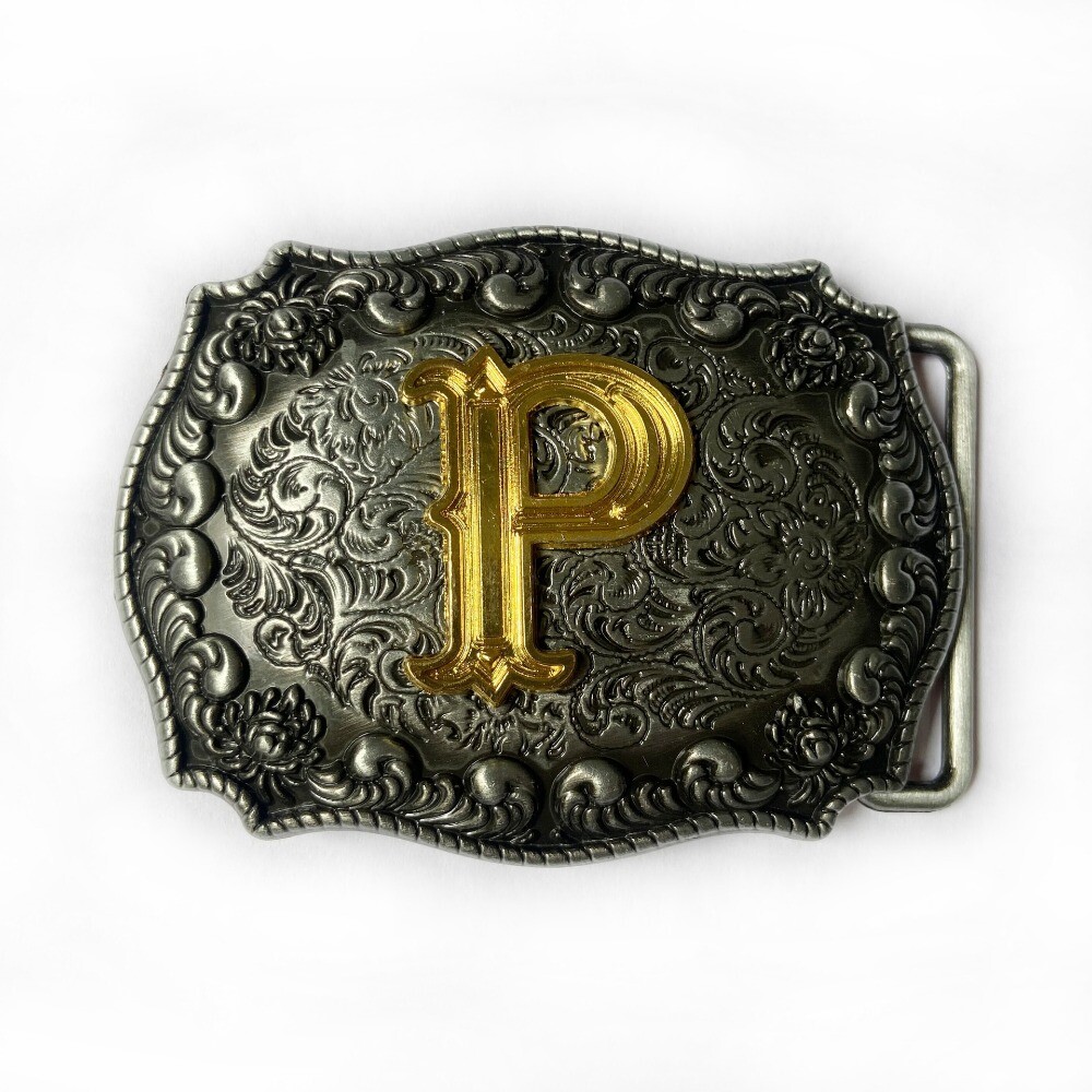 Western Belt Buckle for Men Cowboy Rodeo Vintage Style Wear Alphabet Letter P