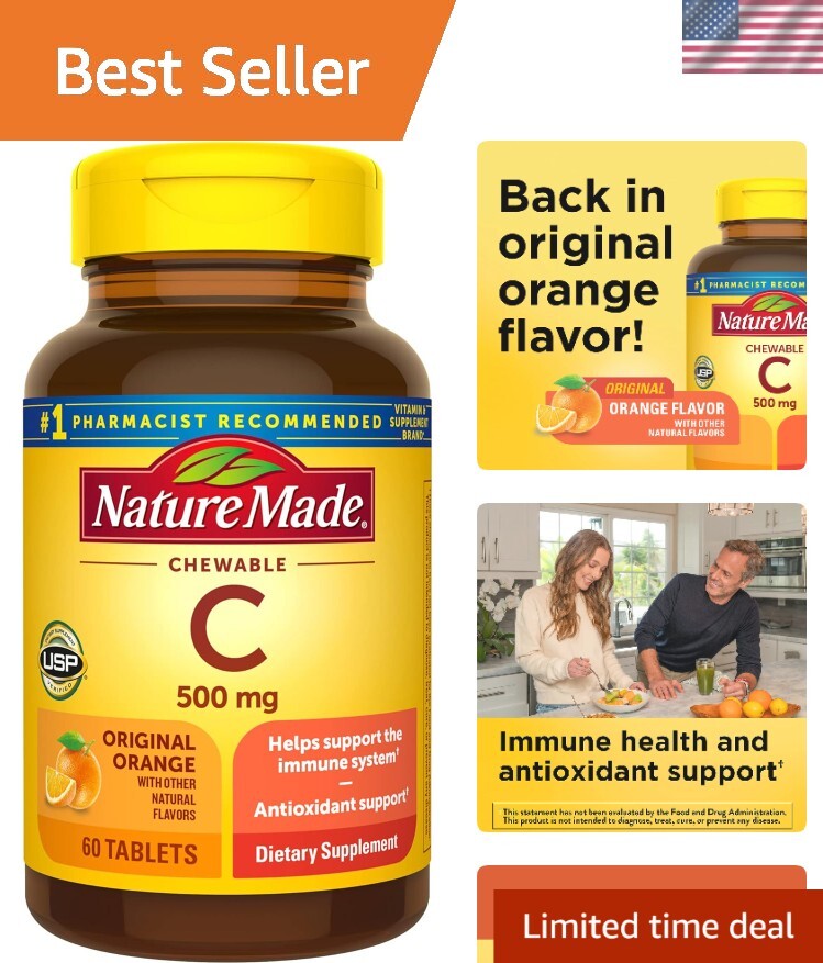 60-Day Supply Chewable Orange Vitamin C 500mg - Antioxidant Immune Booster