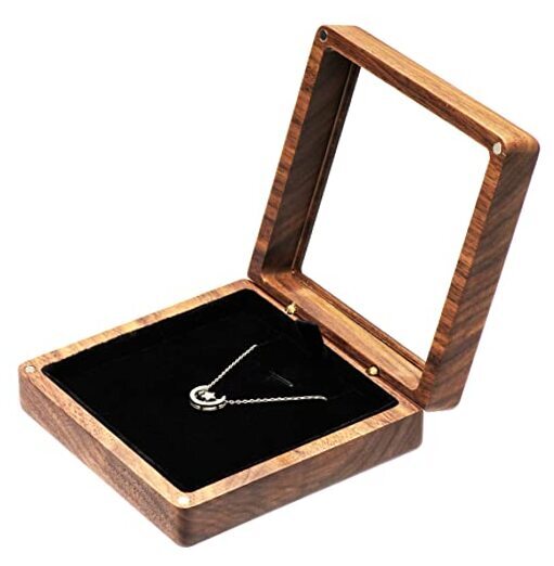 Walnut Wood Necklace Pendant Box Jewelry Storage Display Case Holder with
