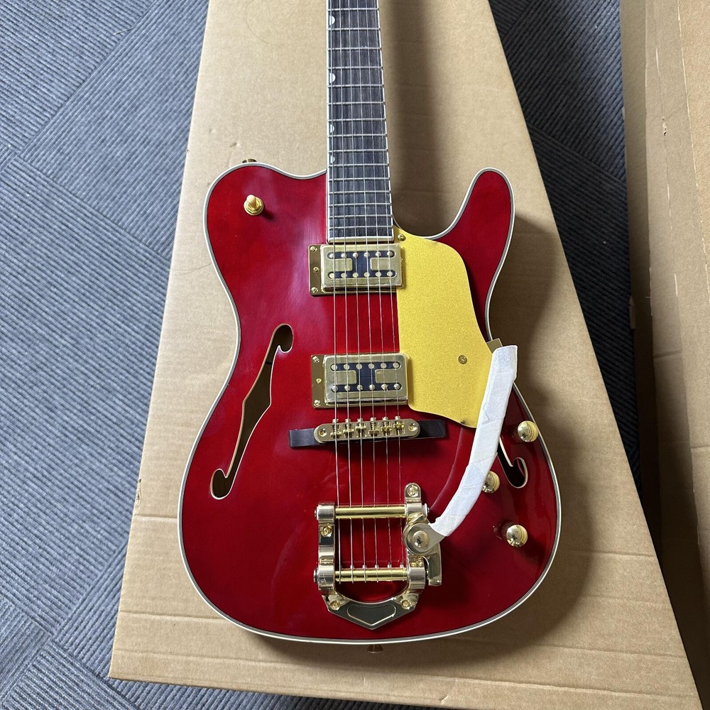 IN STOCK TELE Electric Guitar Semi-Hollow Bigsby 2 Pickups Fixed Bridge