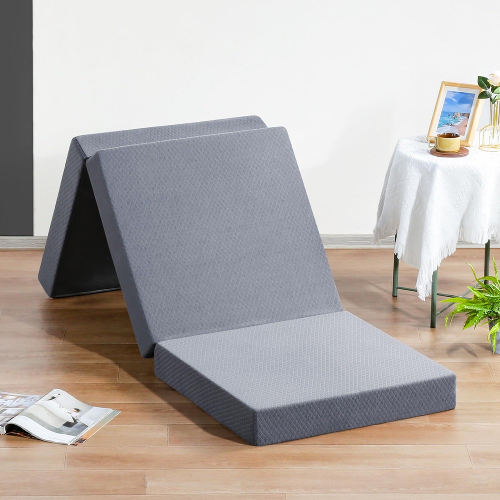 4 Inch Tri-Folding Mattress Topper for Guest Beds Dorms Sleepovers Floor Mat