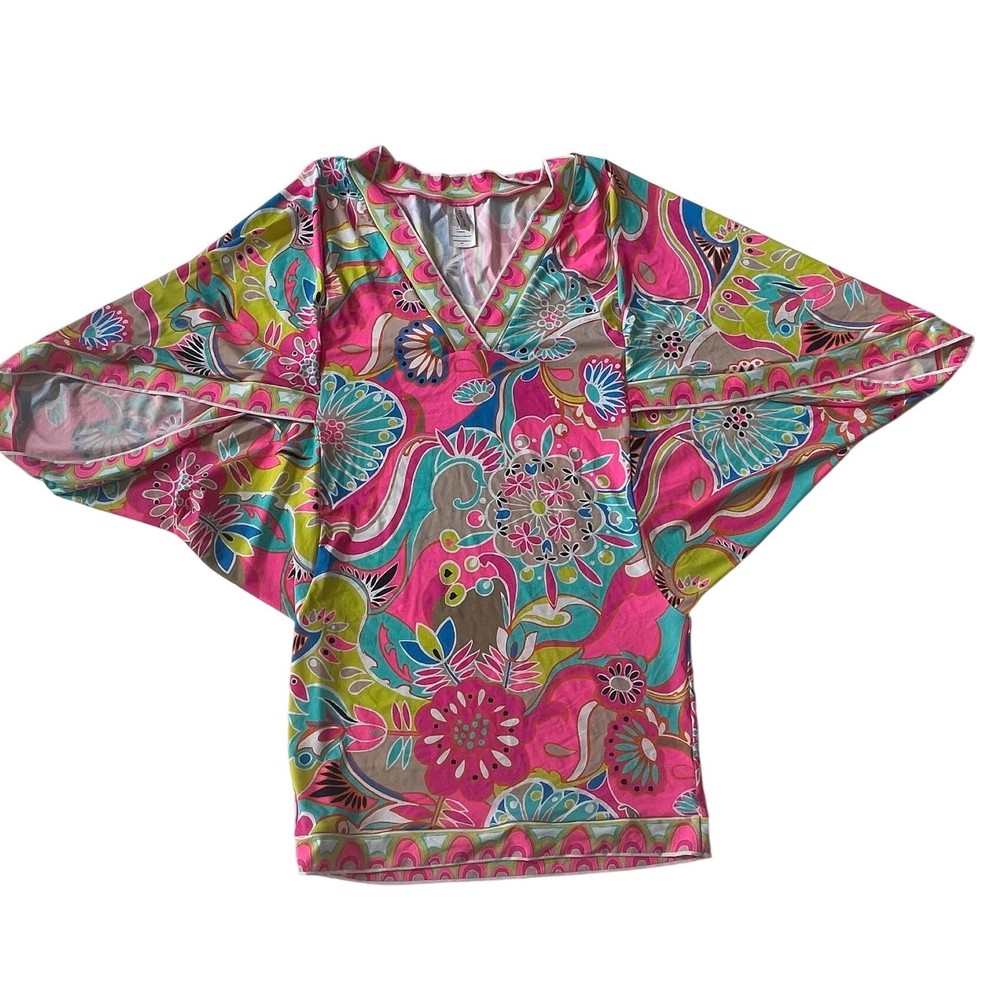 Trina Turk Venus Plunge Neck Line Swim Tunic Cover Up Dress Women's Size Small