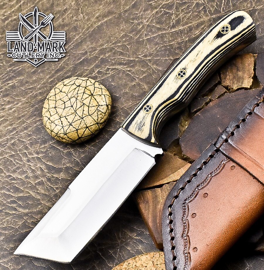 BEAUTIFUL CUSTOM D2 STEEL HANDE MADE HUNTING TANTO KNIFE WITH PAKKA WOOD  HANDLE