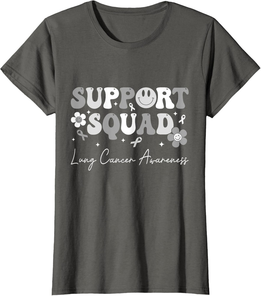 Groovy Support Squad Lung Cancer Awareness White Ladies' Crewneck T-Shirt