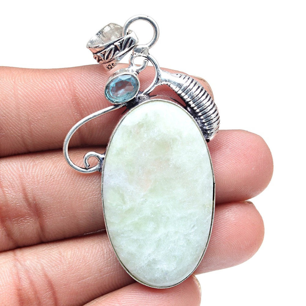 Amazonite Silver Pendant Valentine's Day Gift 2.5 Inch Jewelry
