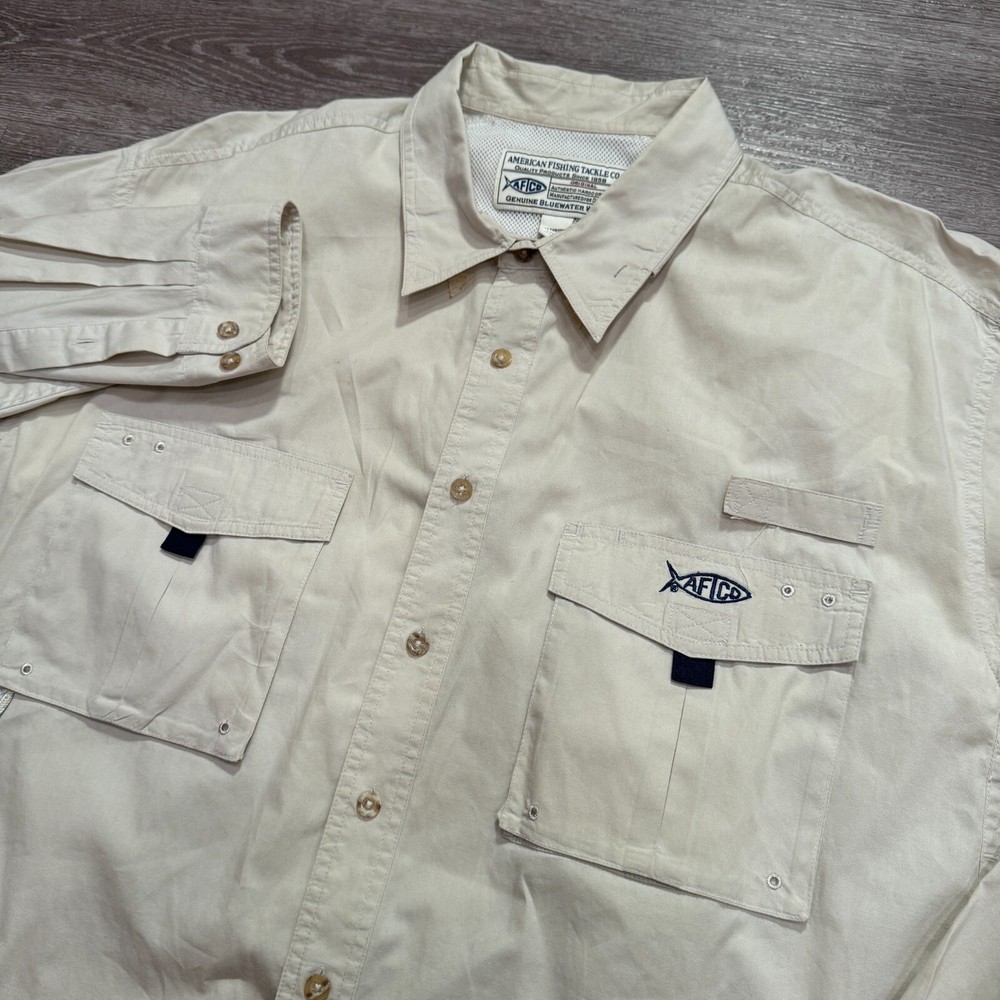 AFTCO Shirt Mens XL Beige Performance Vented Fishing Lightweight Outdoor Hike