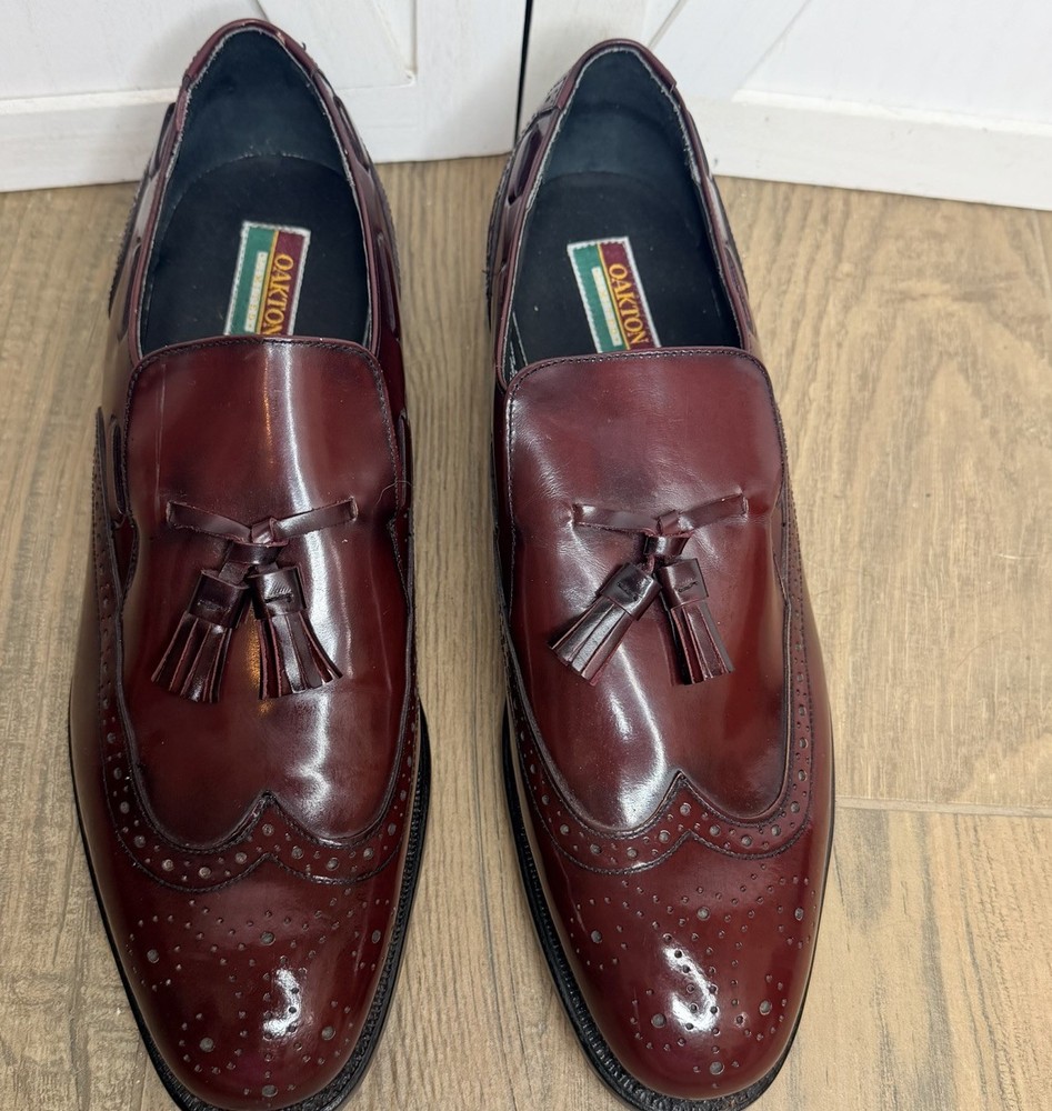 Oakton Limited Men’s Burgundy Leather Dress Shoes Wingtip Tassel Loafers Sz 10D
