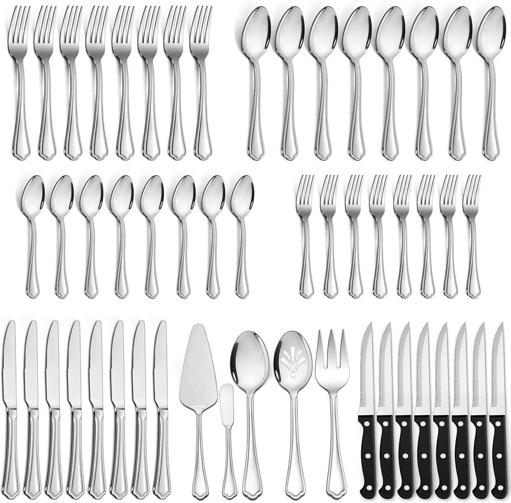 77-Piece Silverware Flatware Set for 12, Plus Steak Knives and Serving Utensils