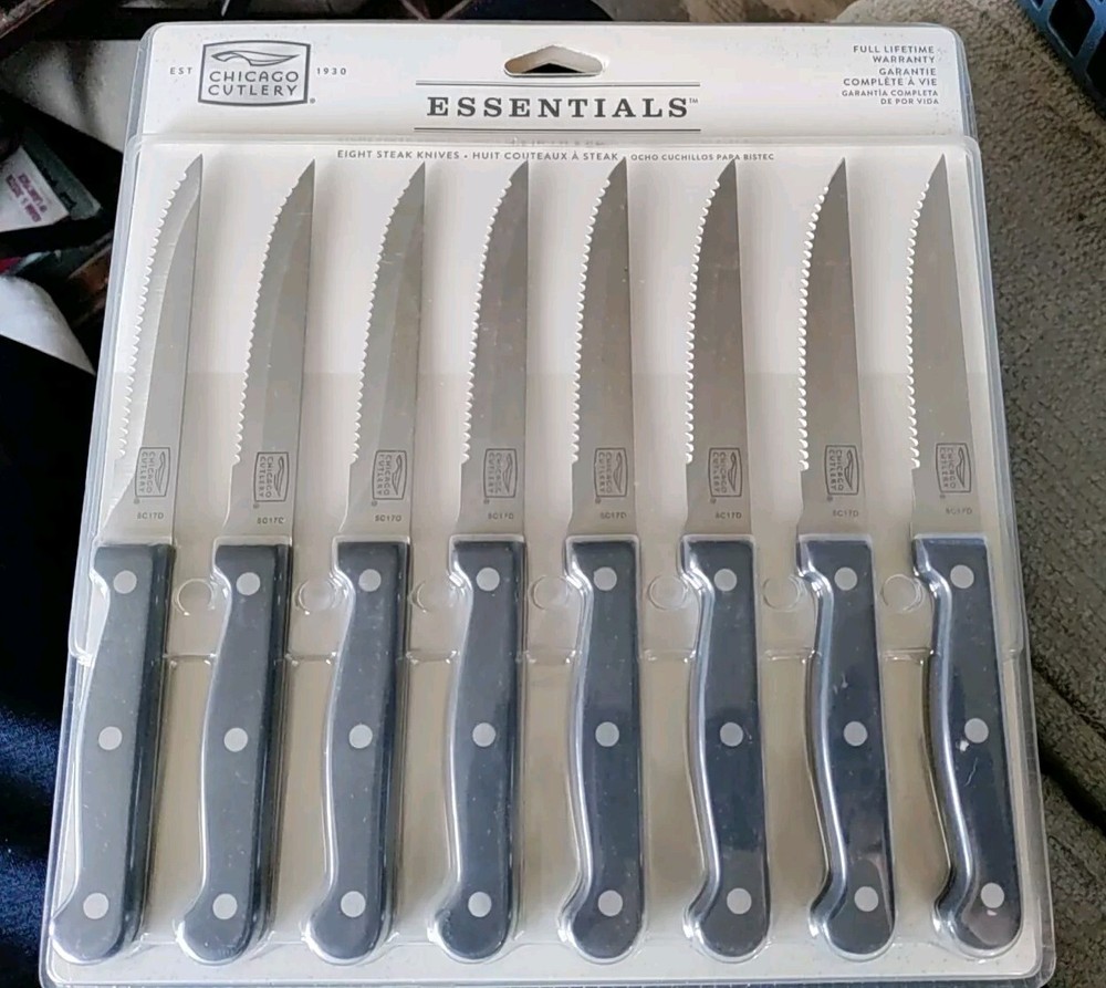 Chicago Cutlery Essentials 8-Piece Steak Knives with Black Handles