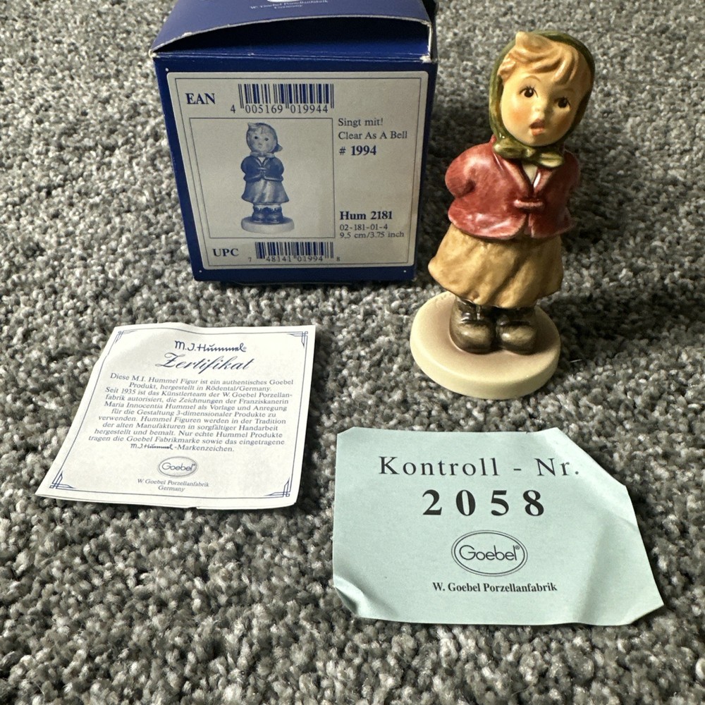 Hummel Goebel Germany Porcelain Figurine 2181 Clear As A Bell With Original Box