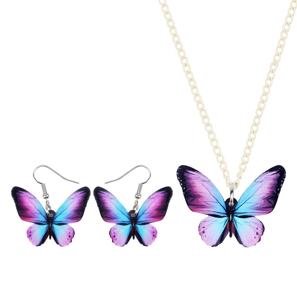 DUOWEI Acrylic Purple Butterfly Jewelry Set Cute Monarch Butterfly Earrings N...
