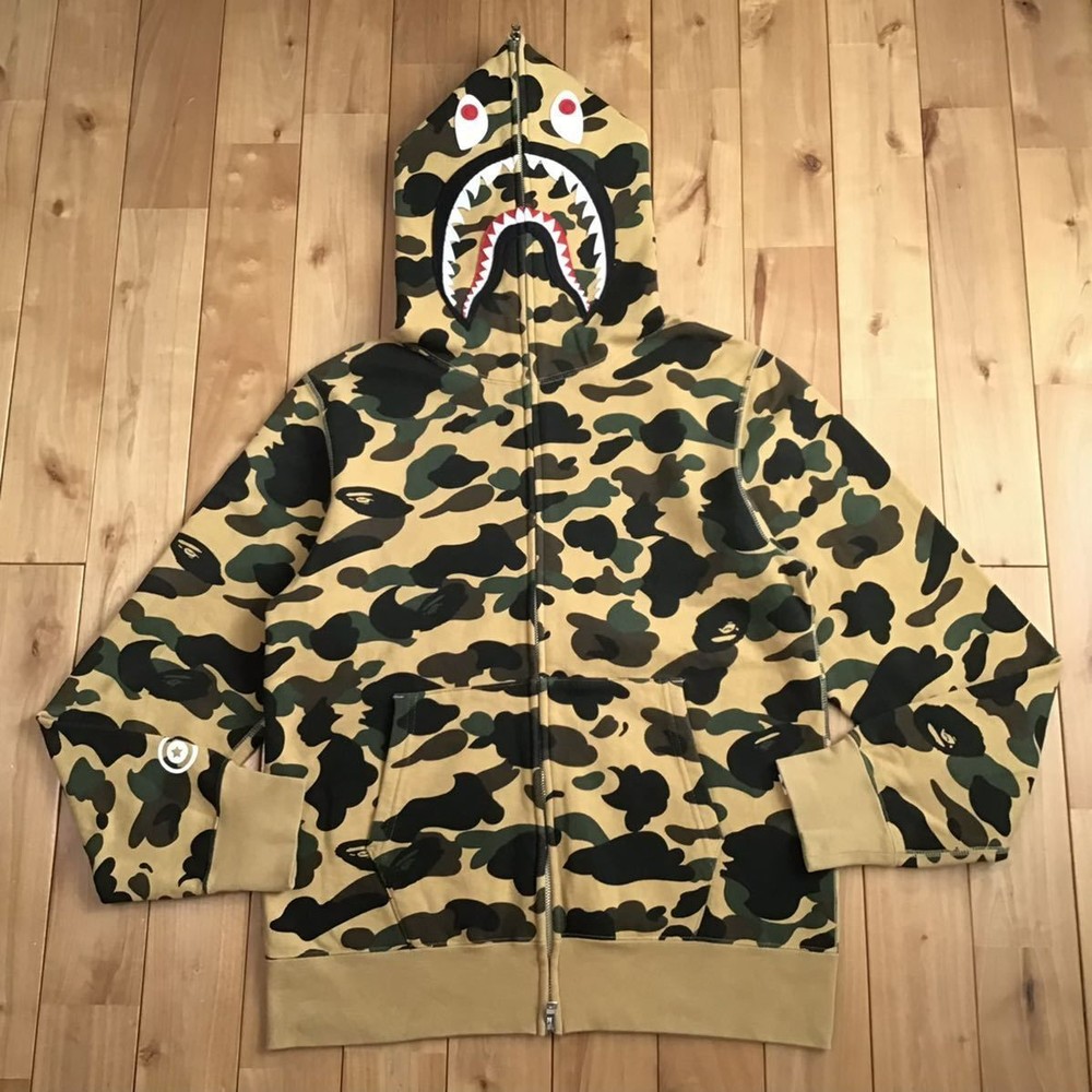 1st camo shark full zip hoodie yellow shark hoodie L size From Japan