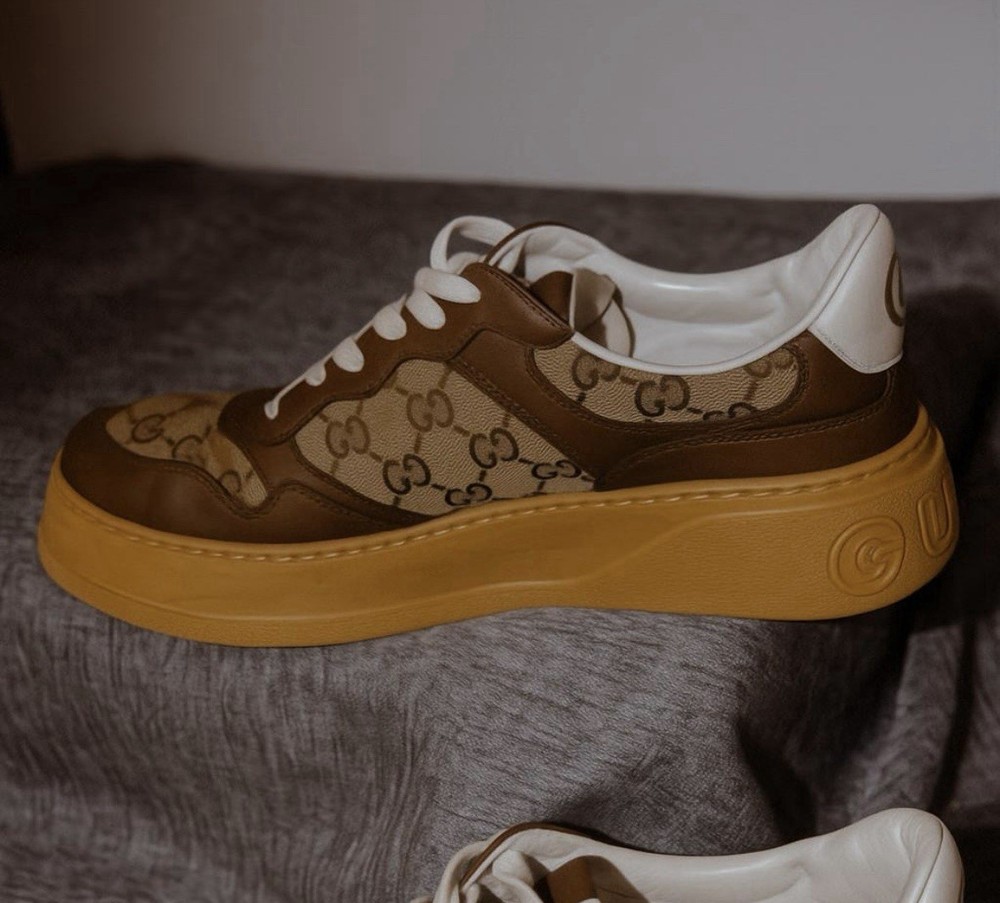 Gucci GG Chunky Monogram Sneakers in Brown Beige Men US Size 11.5