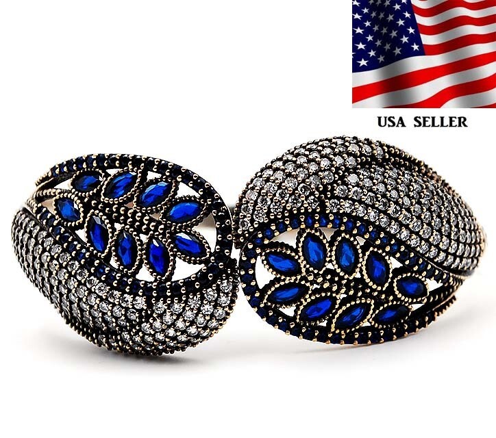 Exquisite Ottoman Empire Style 22CT Sapphire Sterling Silver Bracelet ZB1-3