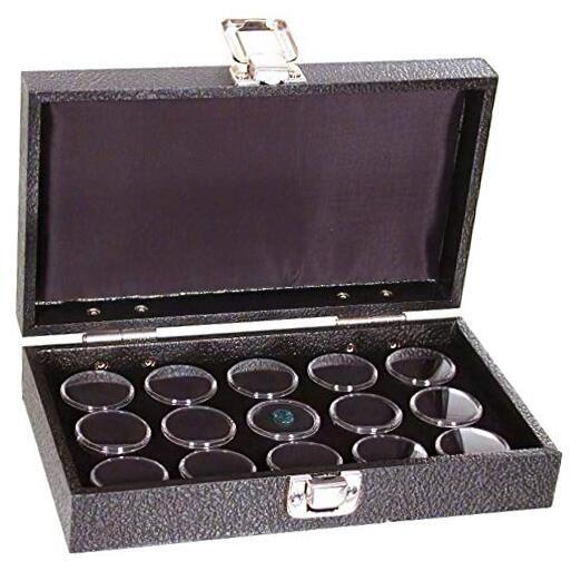 Black Foam 15 Gem Stone Jars Box Travel Tray Display