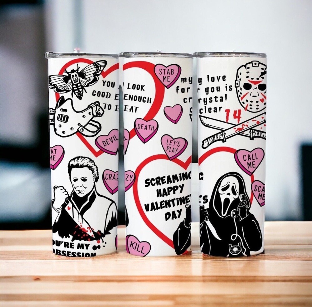 Spooky Horro Valentines Day Ghostface  20oz Skinny Tumbler w straw double wall