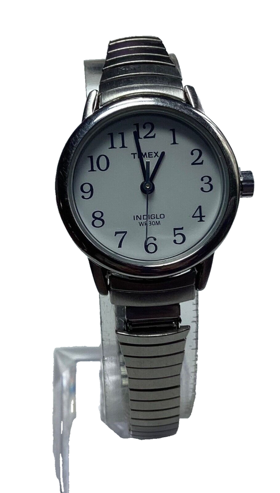 Timex Indiglo Watch Silver Easy Reader WR 30M Flex Band New Battery