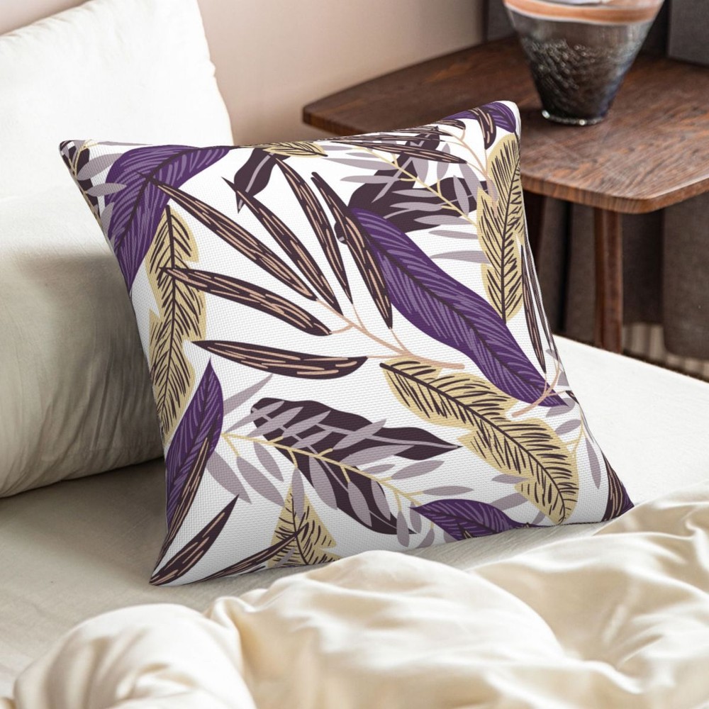 Purple leaf print double-sided sofa pillowcase with stylish accent-image