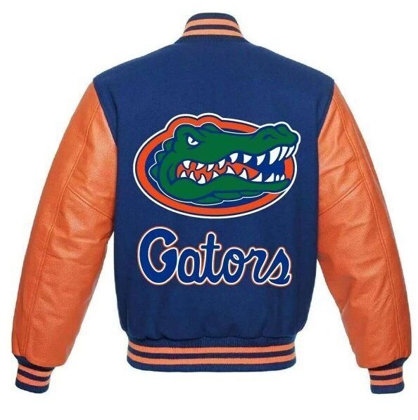 Florida Gators Orange Blue Varsity Jacket with Wool Body and Leather Sleeves