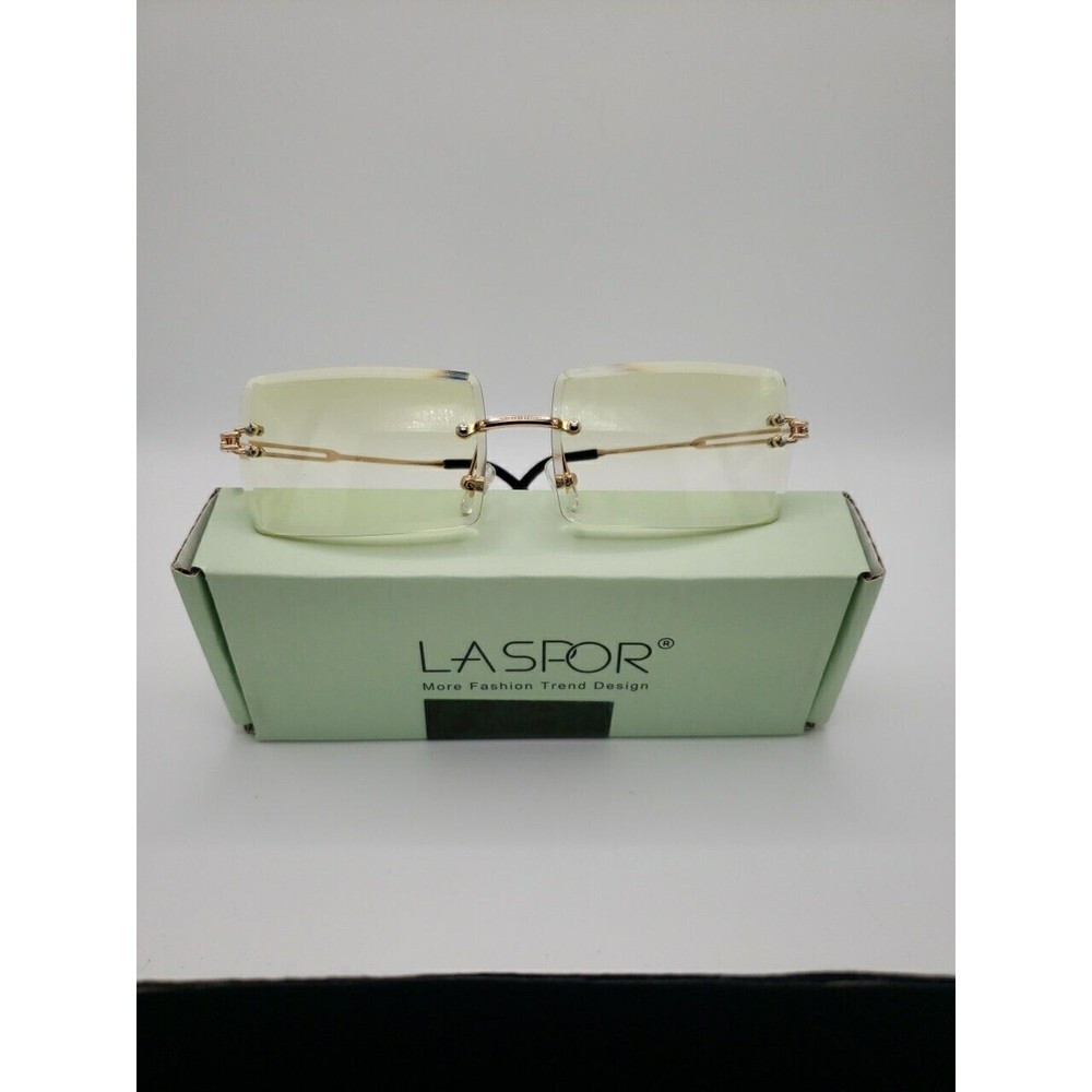 Retro Rimless Rectangle Yellow Tint Sunglasses for Men and Women