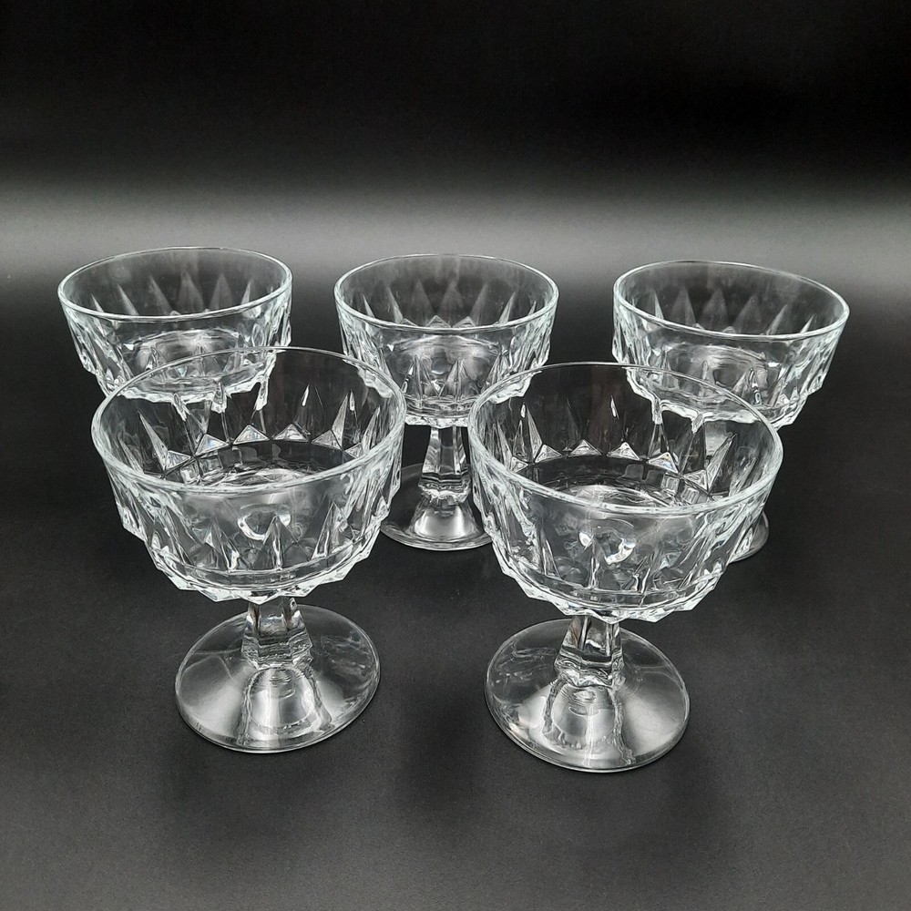 Arcoroc France Arctic Pattern Glass Dessert Champagne Set 5-Piece Pressed Crystal