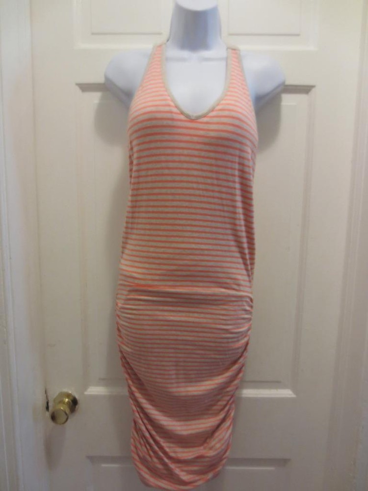 ATHLETA Womens ORANGE Tan STRIPED RUCHED Racerback DRESS Size Small *WORN ONCE!!