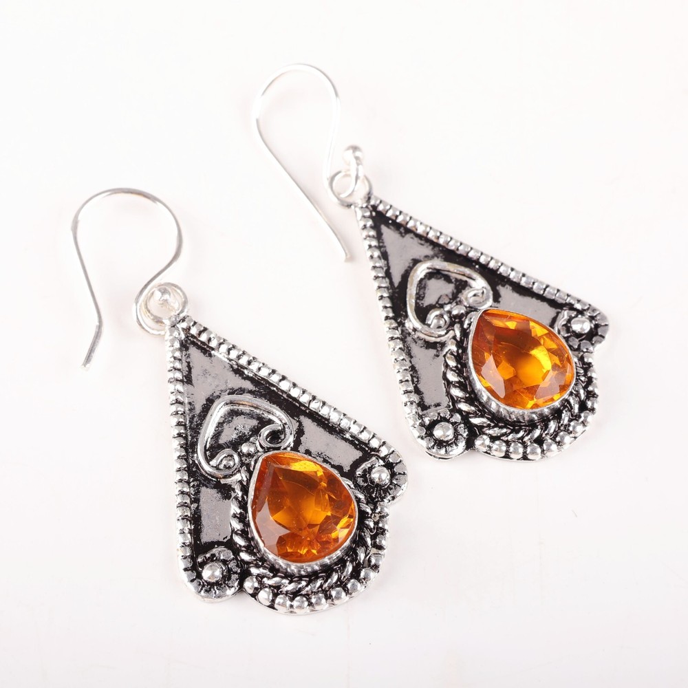 Natural Citrine Drop Earrings in 925 Silver – Perfect Anniversary Gift for Her