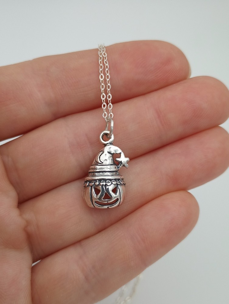 halloween necklace sterling silver jack o lantern charm pendant 18