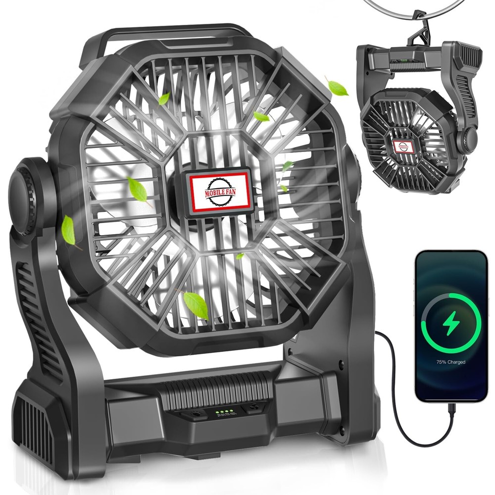 Portable Rechargeable Camping Fan, Cordless Battery Powered Outdoor Fans with...