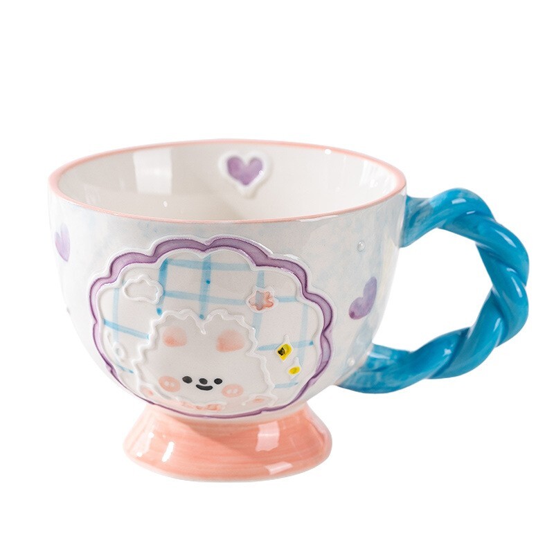 425ML Ceramic cups MUG tea GIFT cute flower BLUE