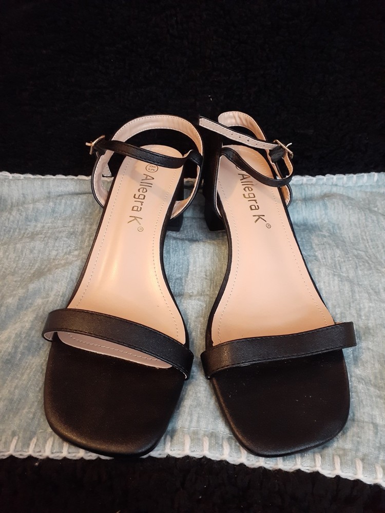 Allegra K Black Block Heel Ankle Strap Sandals Size 8.5 with Buckle Closure
