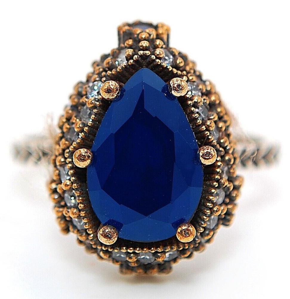 Ottoman Empire-Inspired 4CT Treated Sapphire 925 Sterling Silver Ring Size 8 HB1-1