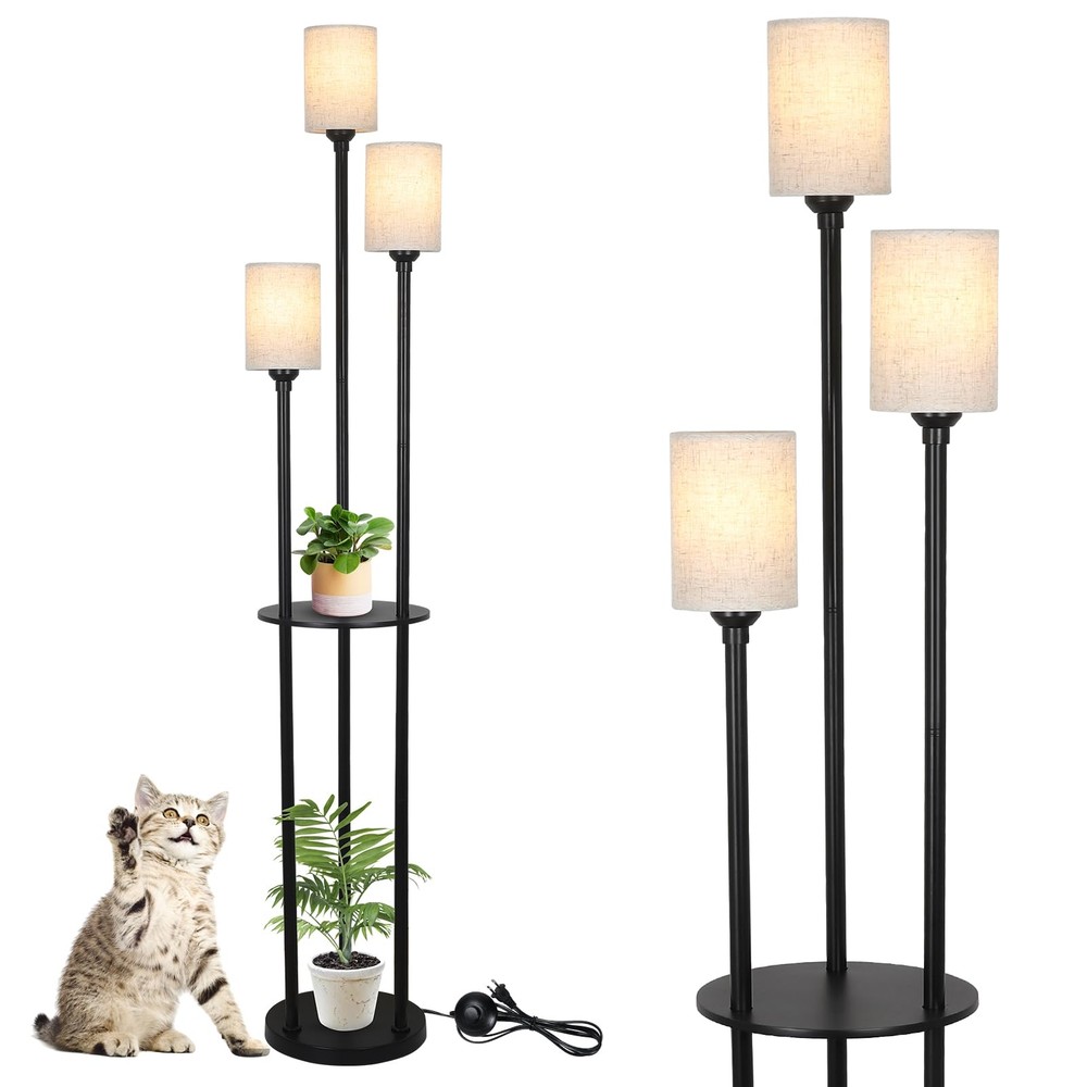 Floor Lamp with Shelves, Modern Floor Lamps for Living Room, 3-Lights Standin...