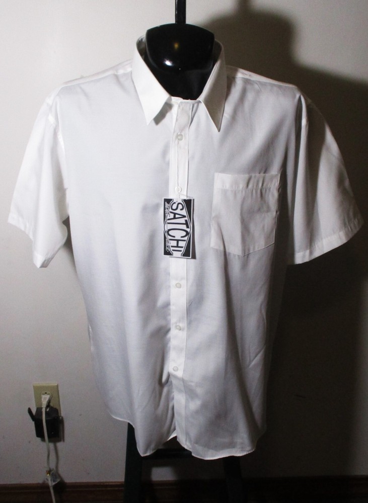 SATCHI White Cotton Short Sleeve Dress Shirt Size 18.5 NWT