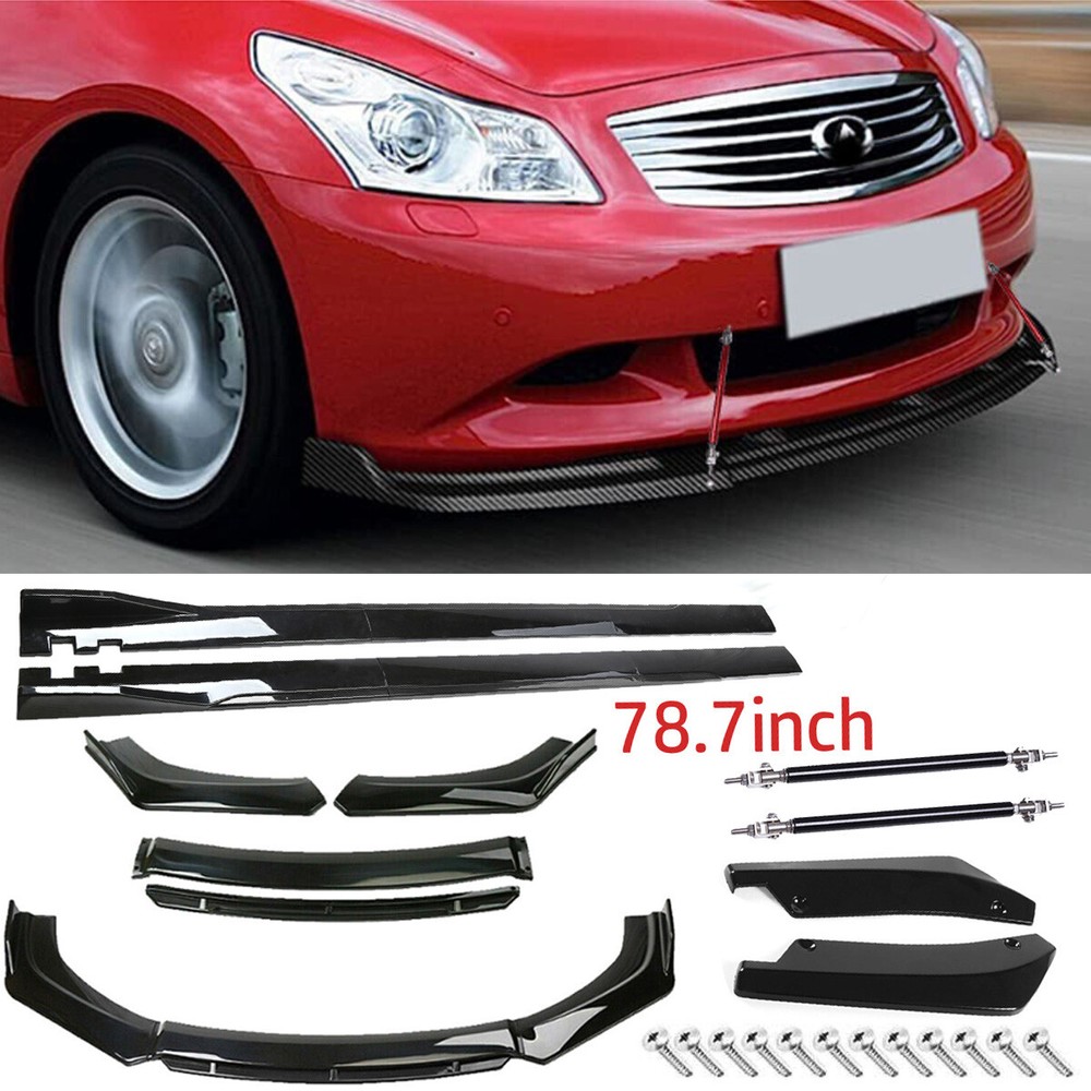 For INFINITI G37 G35 Front Bumper Lip Spoiler Splitter Side Skirt+Strut Rods