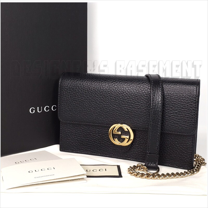 Authentic GUCCI Black Leather Interlocking G Crossbody Chain Bag Wallet NWT $1290