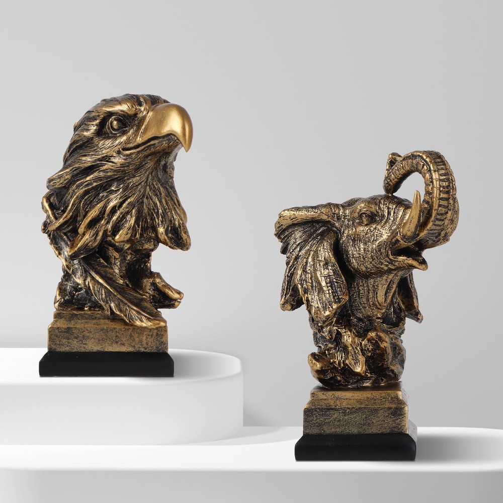 Golden Eagle Elephant Statue Sculpture Resin Collectible Figurines for Home O...