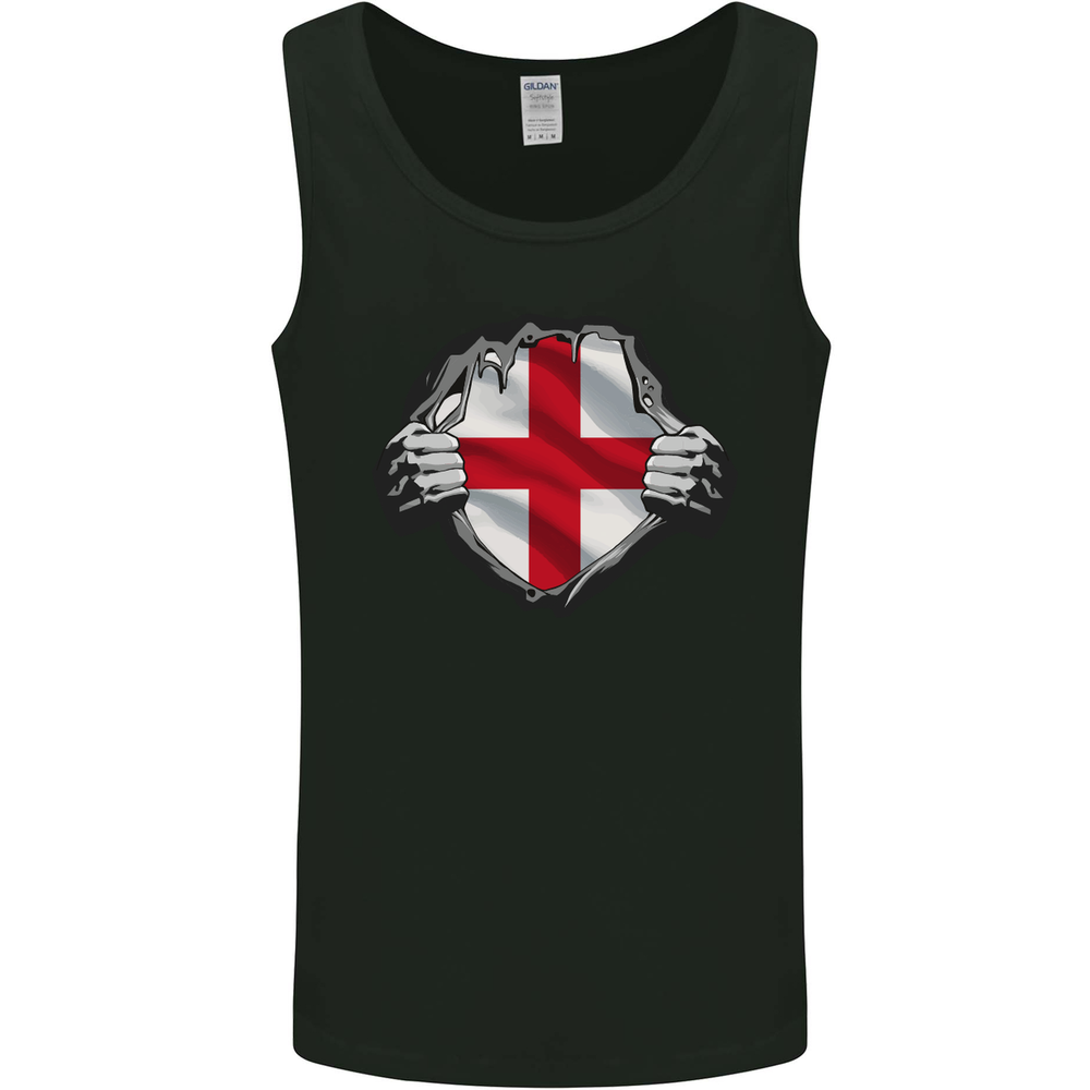 England St Georges Day Flag Gym Ripped Torn Mens Vest Tank Top