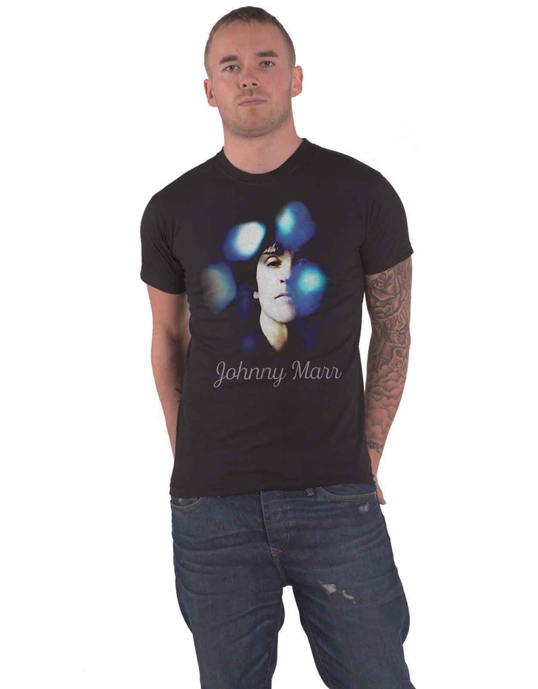Johnny Marr Official Black Mens T-Shirt with Album Photo Logo