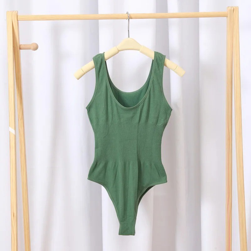 Seamless U-Back Thong Bodysuit for Women - Slim Fit Shapewear in Green