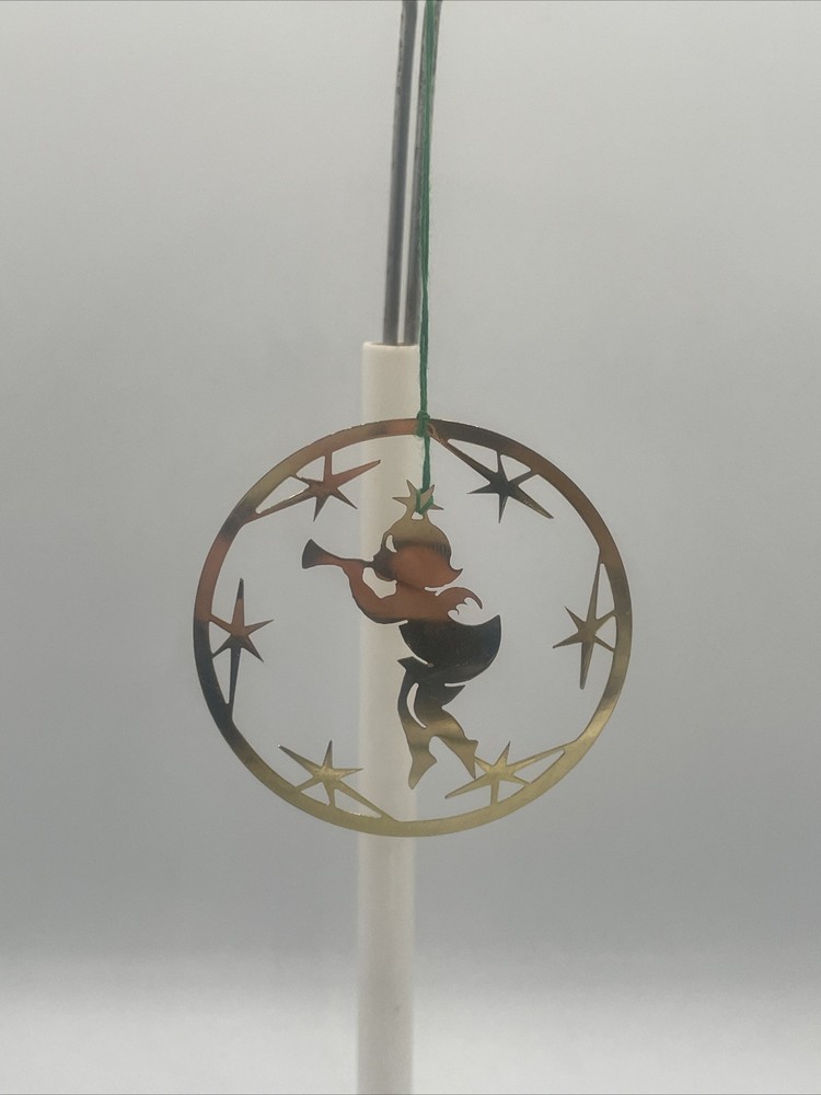 Metal Hanging Angel in Stars Christmas Cut-out Holiday Ornament Gold-tone