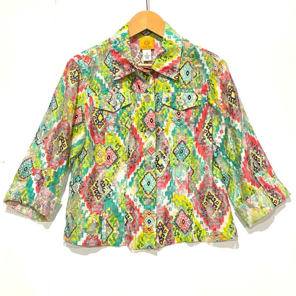 Ruby Rd. blazer size 8 aztec southwestern colorful button up over shirt