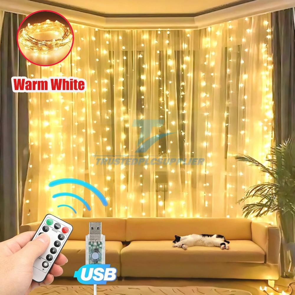300LED Curtain Fairy Lights USB String Light With Remote Xmas Party Wedding US