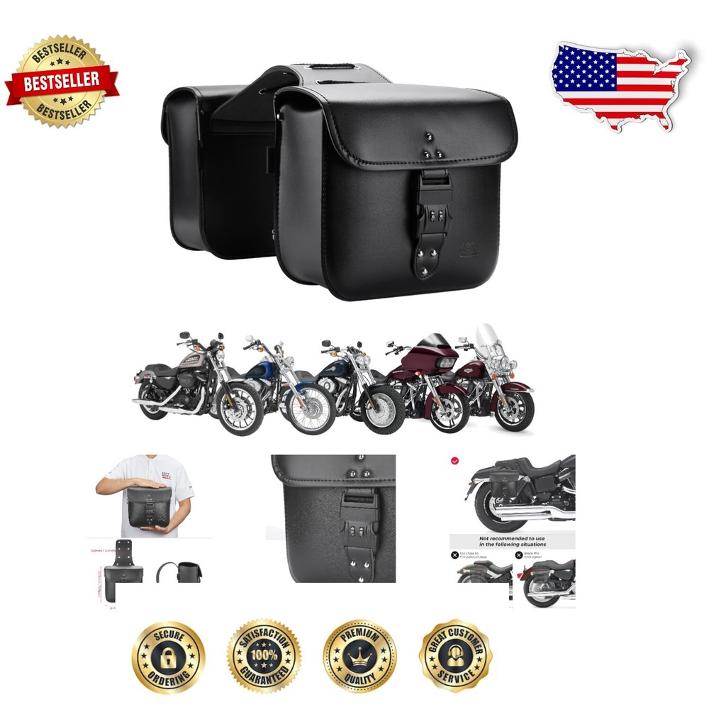 Universal Fit 14L Synthetic Leather Motorcycle Saddlebags with Lockable Design