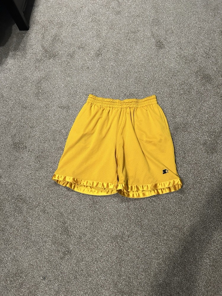 Vintage Starter Athletic Shorts XL  Yellow Gold Shiny Silky Reversible Y2K Baggy